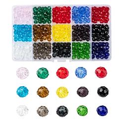 Couleur Mélangete Perles de verre opaques de couleur unie, facette, rondelle, couleur mixte, 8x6mm, Trou: 1mm, 15 couleurs, 30 pcs / couleur, 450 pcs / boîte