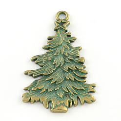 Antique Bronze & Green Patina Christmas Tree Zinc Alloy Big Pendants, Cadmium Free & Nickel Free & Lead Free, Antique Bronze & Green Patina, 68x42x2mm, Hole: 4mm