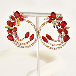 Red Golden Brass Micro Pave Cubic Zirconia Dangle Stud Earrings, Flower, Red, No Size