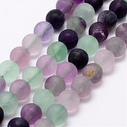 Fluorite Natural Fluorite Bead Strands, Round, Frosted, 8mm, Hole: 1mm, about 48pcs/strand, 15.3 inch(39cm)