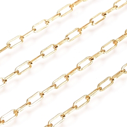 Настоящее золото 18K Паяные латунные цепочки для скрепок, Плоско-овальные, тянутые удлиненные кабельные цепи, долговечный, золотые, 6x2.5x0.5 мм