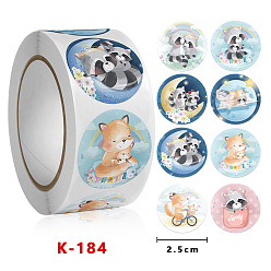Raccoon 8 Styles Easter Stickers, Adhesive Labels Roll Stickers, Gift Tag, for Envelopes, Party, Presents Decoration, Flat Round, Raccoon Pattern, 25mm, 500pcs/roll