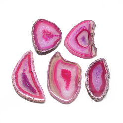 Rose Chaud Pendentifs en agate brésilienne naturelle druzy, teints et chauffée, nuggets, gros pendentifs, rose chaud, 44~90x25~5x4.5~6mm, Trou: 1.5mm