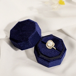 Midnight Blue Velvet Ring Boxes, for Wedding, Jewelry Storage Case, Hexagon, Midnight Blue, 5x5x4cm