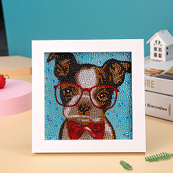 Dog DIY Diamond Painting Photo Frame Kits, including Sponge, Resin Rhinestones, Diamond Sticky Pen, Tray Plate and Glue Clay, Dog Pattern, 150x150mm