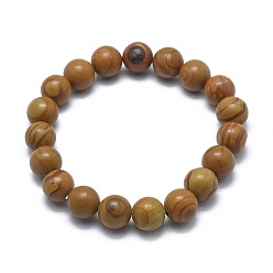 Wood Lace Stone Natural Wood Lace Stone Bead Stretch Bracelets, Round, 2 inch~2-1/8 inch(5.2~5.5cm), Bead: 10mm