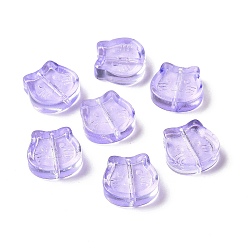 Medium Purple Transparent Spray Painted Glass Beads, Cat, Medium Purple, 13.5x14x5mm, Hole: 1.2mm