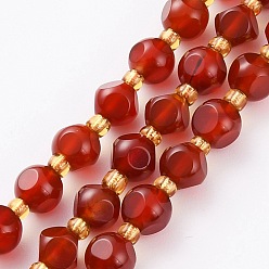 Carnelian Natural Carnelian Beads Strands, with Seed Beads, Six Sided Celestial Dice, Dyed, Faceted, about 50pcs/strand, 6~6.5x6~6.5mm, Hole: 1mm, 15.75 inch(40cm)