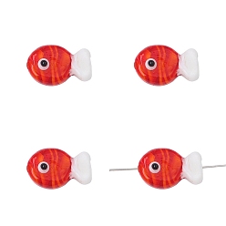 Roja Abalorios de colores vario hechos a mano, pescado, rojo, 20x12 mm, agujero: 2 mm, sobre 1pc / bolsa