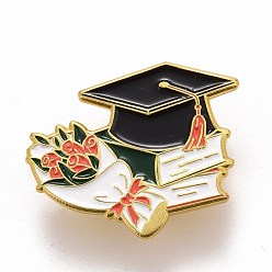 Colorful Doctorial Hat with Book and Bouquet Enamel Pin, for Teachers Students, Alloy Enamel Brooch for Backpack Clothes, Golden, Colorful, 25.5x31x1.5mm, Pin: 1.2mm