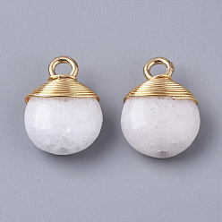 White Jade Natural White Jade Pendants, with Golden Tone Brass Wires and Iron Loops, Half Drilled, Flat Round, Dyed, 14~15x10~11x5~6mm, Hole: 1.5~2mm