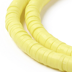 Amarillo Cuentas de arcilla polimérica hechas a mano ecológicas, disco / plano y redondo, perlas heishi, amarillo, 4x1 mm, agujero: 1 mm, sobre 380~400 unidades / cadena, 17.7 pulgada