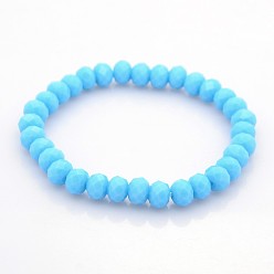 Deep Sky Blue Faceted Opaque Solid Color Crystal Glass Rondelle Beads Stretch Bracelets, Deep Sky Blue, 68mm