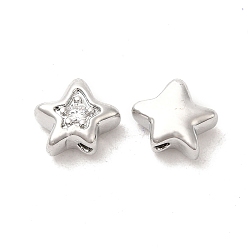 Clair Perles de cubes zircone en laiton , étoiles, platine, clair, 7x8x4mm, Trou: 1mm