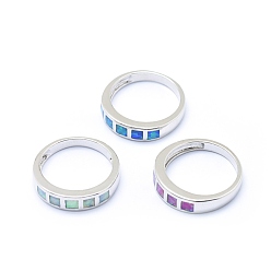 Platinum Synthetic Opal Finger Rings, with Brass Findings, Long-Lasting Plated, Mixed Color, Platinum, US Size 7 1/4(17.5mm)