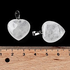 Хрусталь Природного кварца хрустальных подвесок, подвески из горного хрусталя, сердце, с латунной фурнитурой , платина, 22~23x19.5~20.5x6~7.5 мм, отверстие : 5x7~8 мм