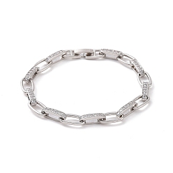 Platine Bracelet chaîne à maillons ovales avec oxyde de zirconium transparent, bijoux en laiton pour femmes, platine, 7-3/4 pouce (19.8 cm)