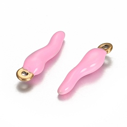 Pink Ion Plating(IP) 304 Stainless Steel Pendants, Enamelled Sequins, Horn of Plenty/Italian Horn Cornicello, Golden, Pink, 18x5x3.5mm, Hole: 1mm