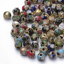 Couleur Mélangete Perles en cloisonné faites à la main, ronde, couleur mixte, 6mm, Trou: 1~1.5mm