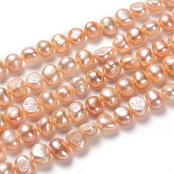 Coral Natural Cultured Freshwater Pearl Beads Strands, Potato, Coral, 5~7x6~8mm, Hole: 0.6mm, about 58pcs/strand, 13.78 inch(35cm)