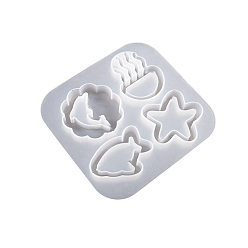 Blanc Moules de bricolage en silicone pour sables mouvants, moules de résine, moules à shaker, animal de l'océan, forme de dauphin/requin/étoile de mer/méduse, blanc, 102x108x11mm