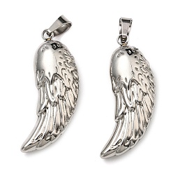 Stainless Steel Color 304 Stainless Steel Pendants, Wing Charm, Stainless Steel Color, 38x18x8mm, Hole: 5x8mm
