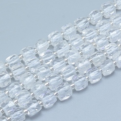 Cristal de Quartz Naturelles cristal de quartz brins de perles, cristal de roche, facette, cube, 7.5~9x7.5~9x7.5~9mm, Trou: 0.8mm, Environ 37 pcs/chapelet, 15.35 pouce (39 cm)