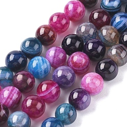 Colorful Natural Striped Agate/Banded Agate Beads Strands, Dyed & Heated, Round, Colorful, 10mm, Hole: 1.2mm, about 37pcs/strand, 14.65 inch(37.2cm)