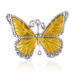 Or Émail en alliage gros pendentifs, papillon, argent antique, or, 64x86x3mm, trou: 3.5 mm et 2.5 mm