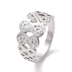 Color de Acero Inoxidable Anillo de dedo infinito con diamantes de imitación de cristal, 304 joyas de acero inoxidable para mujer, color acero inoxidable, tamaño de EE. UU. 6~9 (16.5~18.9 mm)