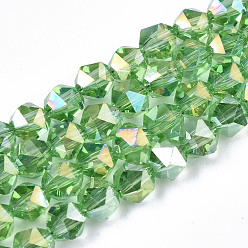 Vert Clair Plaquent verre transparent perles brins, de couleur plaquée ab , facette, ronde, vert clair, 6x5.5x5.5mm, Trou: 1mm, Environ 100 pcs/chapelet, 22.44 pouce (57 cm)