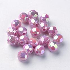 Medium Orchid AB Color Plated Eco-Friendly Poly Styrene Acrylic Round Beads, Faceted, Medium Orchid, 8mm, Hole: 1mm, about 2000pcs/500g