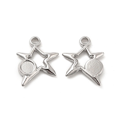 Stainless Steel Color 304 Stainless Steel Pendants Cabochon Settings, Star with Round Tray, Stainless Steel Color, 14.5x13x2mm, Hole: 1.6mm, Tray: 4mm