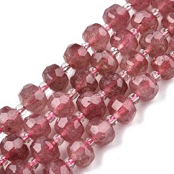 Quartz Fraise Naturel de fraise de quartz brins de perles, avec des perles de rocaille, facette, rondelle, 8x6mm, Trou: 1mm, Environ 20~22 pcs/chapelet, 7.09 pouce (18 cm)