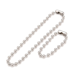 Couleur Acier Inoxydable 304 ensemble collier et bracelet chaîne boule en acier inoxydable, ensemble de bijoux avec fermoir à chaîne boule pour femme, couleur inox, 8-7/8 pouce (22.4~46.4 cm), perles: 8 mm