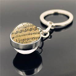 Musical Note Porte-clés pendentif en alliage, porte-clés boule de verre thème musical, motif de note de musique, 8 cm