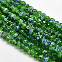 Lime Green Round Millefiori Glass Beads Strands, Lime Green, 6mm, Hole: 1mm, about 67pcs/strand, 14.7 inch