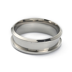 Stainless Steel Color 201 Stainless Steel Grooved Finger Ring Settings, Ring Core Blank, for Inlay Ring Jewelry Making, Stainless Steel Color, Inner Diameter: 21mm