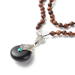 Bois 108 collier de perles de prière mala, collier de perles rondes en cristal de quartz naturel et bois, collier pendentif donut en résine pour femme, 34.65 pouce (88 cm)