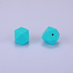 Turquoise Perles de silicone hexagonales, perles à mâcher pour les jouets de dentition, Diy soins infirmiers colliers faisant, turquoise, 23x17.5x23mm, Trou: 2.5mm