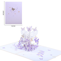 Medium Purple Handmade Greeting Cards, 3D Pop Up Cards, Paper Crafts, with Envelopes, for Valentine's Day, Butterfly & Flower, Medium Purple, Fold: 200x150mm