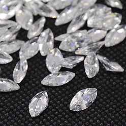 Clear Cubic Zirconia Pointed Back Cabochons, Grade A, Faceted, Horse Eye, Clear, 10x5x3mm