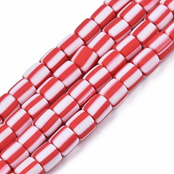 Roja Polímeros hechos a mano hebras de perlas de arcilla, columna, rojo, 6x6 mm, agujero: 1.5 mm, sobre 63 unidades / cadena, 15.55 pulgada ~ 15.94 pulgada (39.5~40.5 cm)