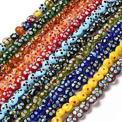 Couleur Mélangete Brins de perles à chalumeau manuels, plat rond, couleur mixte, 12~14x12.5~13.5x7~8.5mm, Trou: 1.5mm, Environ 33 pcs/chapelet, 16.46 pouce (41.8 cm)