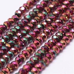 Coloré Perles en verre electroplate, plein plaqué, facette, rondelle, colorées, 2.5x1.5~2mm, Trou: 0.5mm, Environ 185~190 pcs/chapelet, 13.7 pouces ~ 14.1 pouces