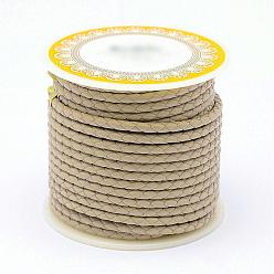 Tan Braided Cowhide Leather Cord, Leather Rope String for Bracelets, Tan, 3mm, about 8.74 yards(8m)/roll