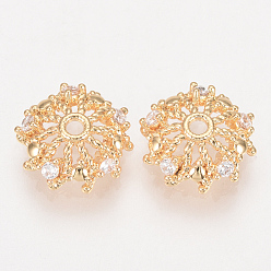 Real 18K Gold Plated Brass Fancy Bead Caps, with Cubic Zirconia, Nickel Free, Real 18K Gold Plated, Flower, Golden, 10x3mm, Hole: 1mm