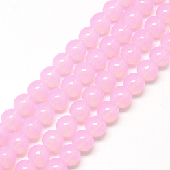 Бледно-Розовый Выпечки нарисованных стеклянных бусин прядей, имитация Opalite, круглые, розовый жемчуг, 8 мм, отверстие : 1.3~1.6 мм, около 100 шт / нитка, 31.4 дюйм