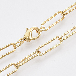 Chapado en Oro Real 18K Fabricación de collar de cadena de clip de papel ovalado redondo de latón, con cierre de langosta, real 18 k chapado en oro, 24.2 pulgada (61.5 cm), link: 15x4.5x1 mm