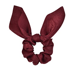 Dark Red Rabbit Ear Polyester Elastic Hair Accessories, for Girls or Women, Scrunchie/Scrunchy Hair Ties, Dark Red, 165mm